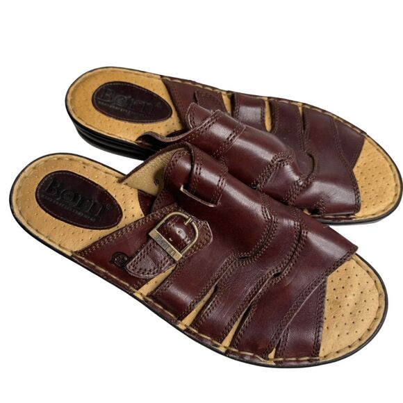 Born Women's Handcrafted Leather Buckled Strappy Slide Sandals Brown Size 10 - Picture 1 of 9
